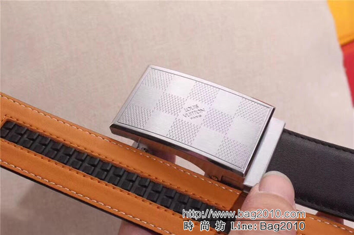 路易威登LV 雙面原版進口小牛皮16精鋼L格子扣 男士皮帶  xfp1235